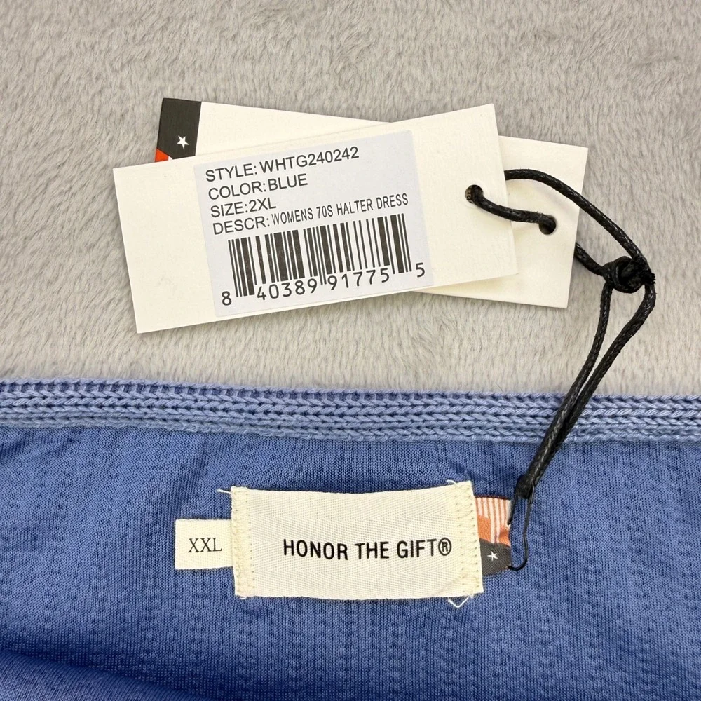 HONOR THE GIFT Dress Womens Blue 70s‎ Halter XXL Ribbed Side Party Streetwear